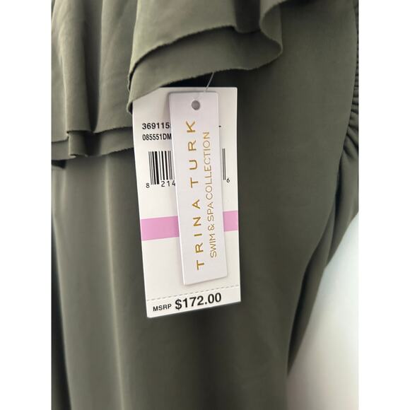 TRINA TURK SWIM Monaco Off The Shoulder Ruffle One Piece Swimsuit Sz 6 Green - Picture 8 of 10